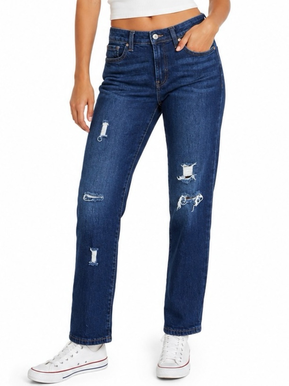 Old Navy OG Straight Jeans Women’s 4P Mid Rise Dark Wash Distressed Shredded